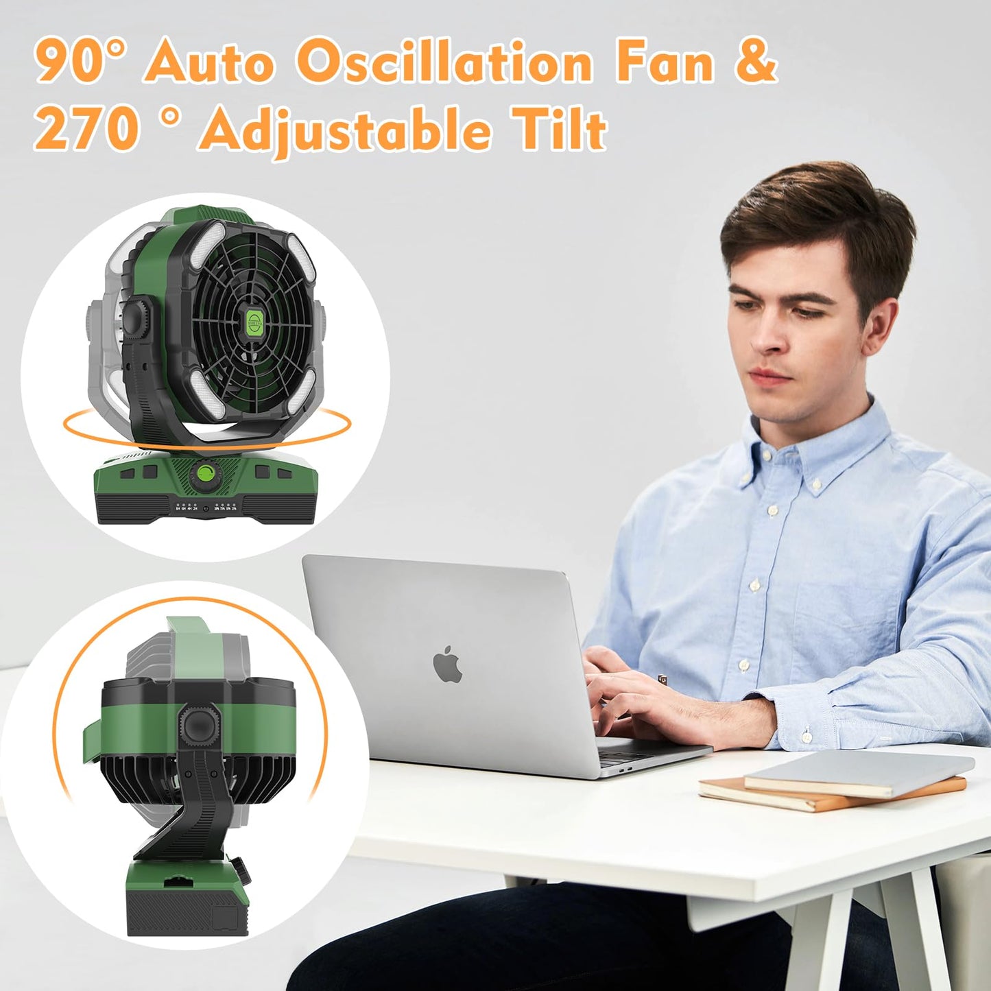 Runtop 20000Mah Oscillation Camping Fan, Rechargeable Fan With Rgb, Remote, Battery Operated Outdoor Tent Fans W/Hanging Hook, P