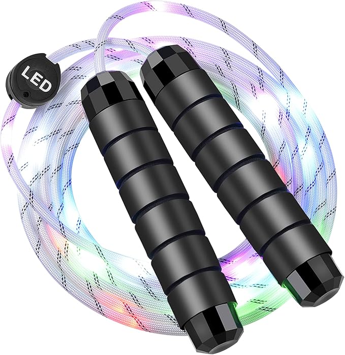 LED Jump Rope with Lights, USB Rechargeable Light Up Jumping Rope for Men Women Multi-color Glowing Skipping Rope for Ligh...