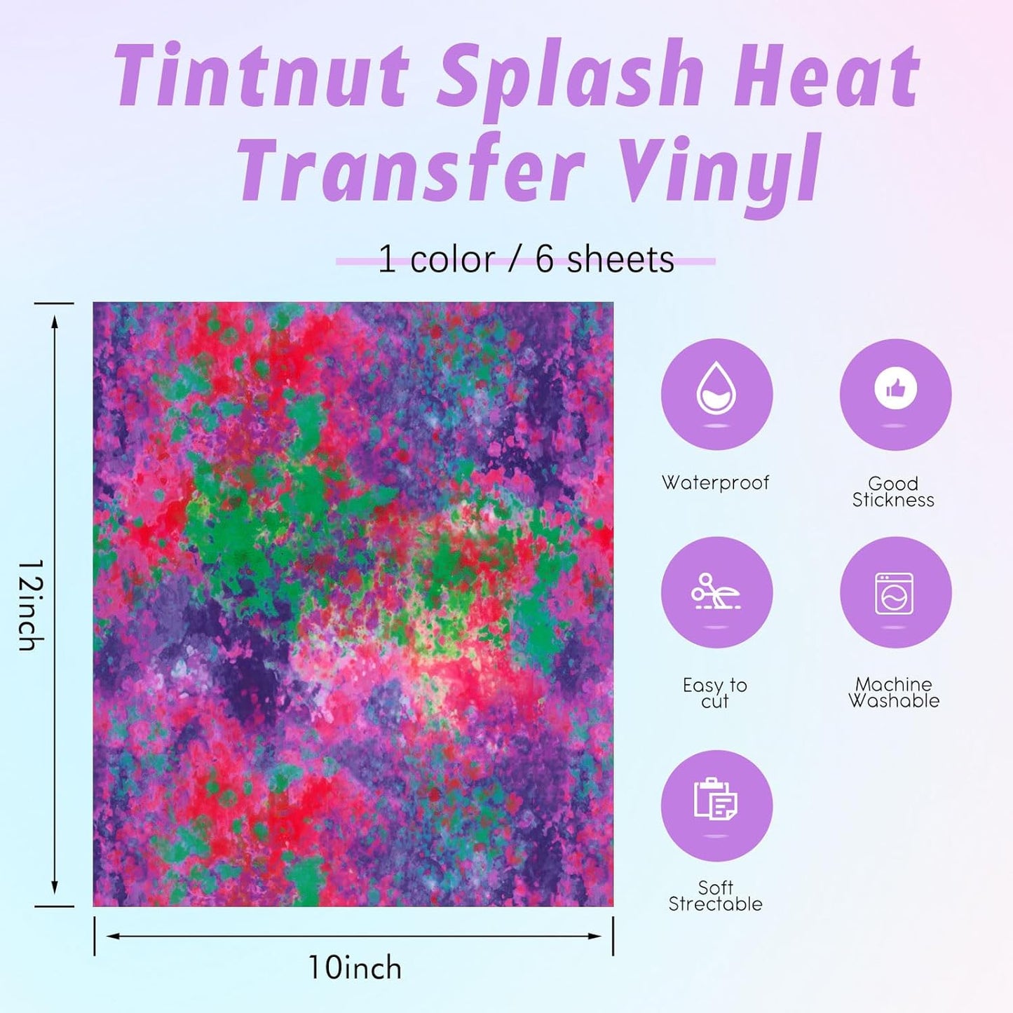 Tintnut Splash Heat Transfer Vinyl Roll - 12 Inch x 5ft Purple Watercolor Ink Patterned HTV Splatter Iron On Vinyl DIY T-Shirts Hats Clothes Canvas Bags