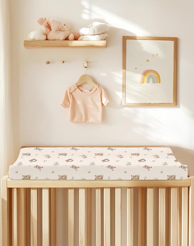 Changing Pad Cover for Baby Boy Girl 2 Pack, Muslin Changing Table Pad Covers with Boho Style, Neutral Nursery Bedding Essentials Soft and Breathable (Teddy & Friends)
