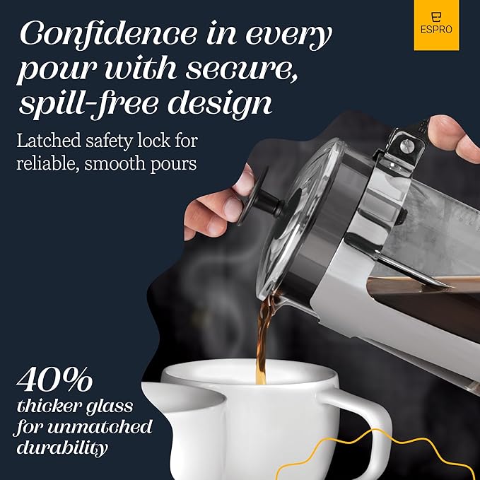 ESPRO P5 French Press Coffee Maker – Patented Double Micro-Filter for Grit Free Brew, Heat-Resistant Thicker Borosilicate Glass Coffee Press – 18 oz