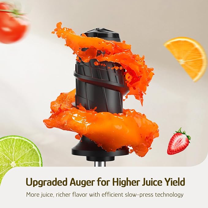 Hazel Quinn Masticating Juicer - Cold Press Slow Juicer for Fruits and Vegetables, BPA-Free Juice Extractor, Easy to Clean, 2-Speed Control, Reverse Function, Quiet Operation, Dishwasher Safe