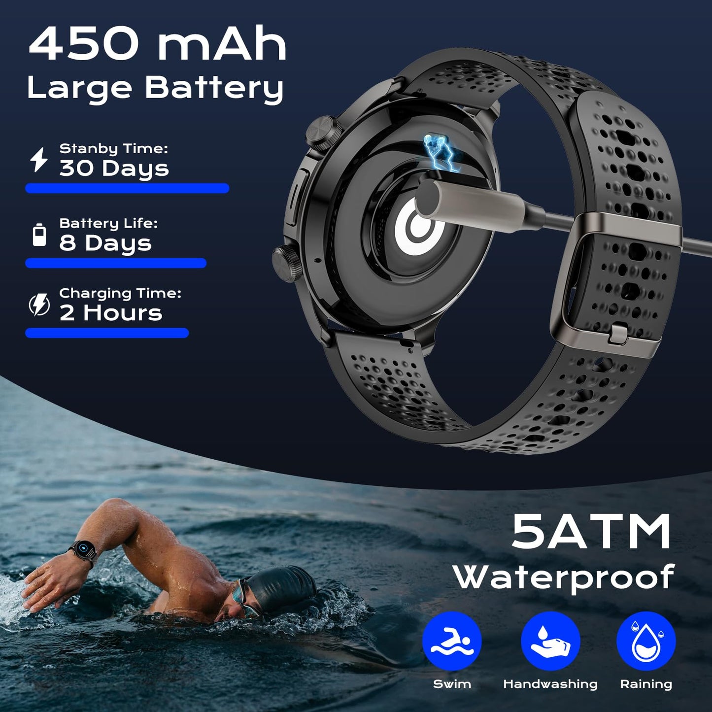 GPS Smart Watches for Men (Answer/Make Call), 1.60" AMOLED Display Smartwatch, 170+ Sports Modes Fitness Tracker Watch with Compass Pedometer, 5ATM Waterproof Mens Smart Watch for Android iPhone