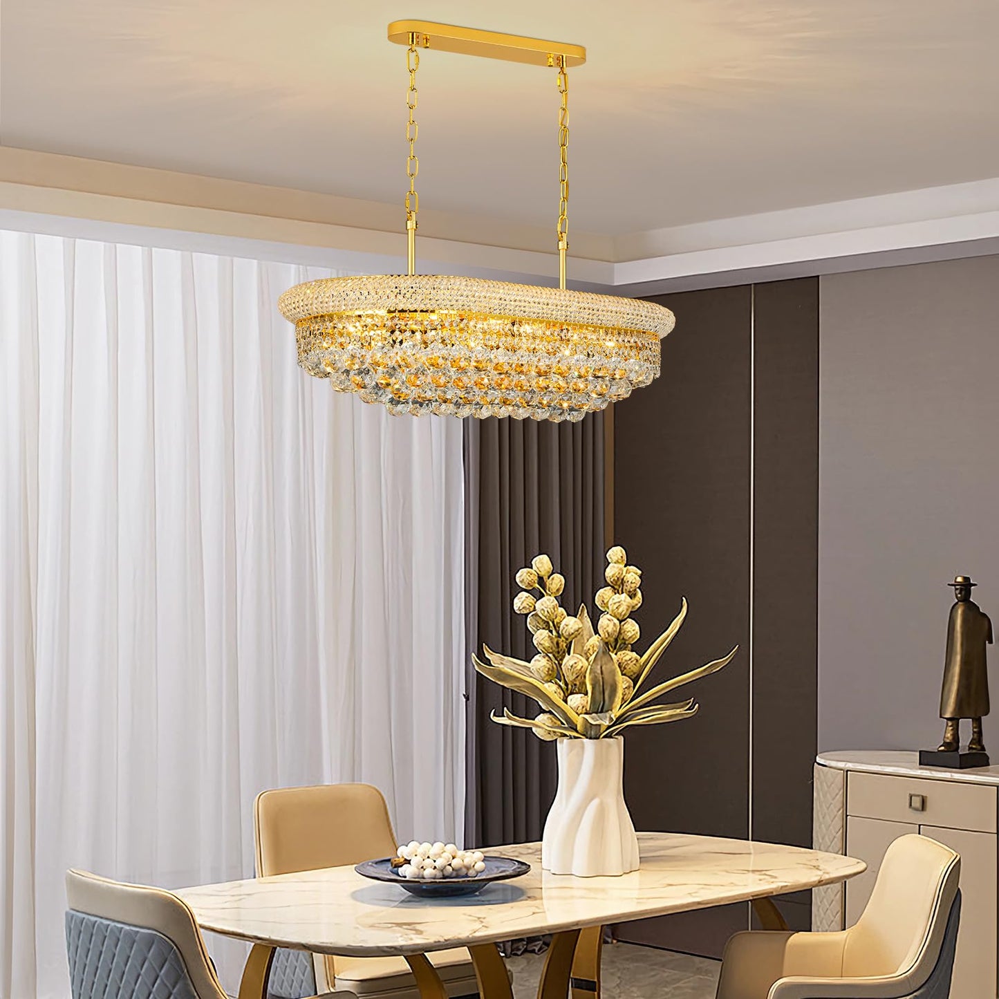 Gifarich Crystal Chandeliers For Dining Room Light Fixtures Over Table  Modern Crystal Chandeliers For Kitchen Lsland  9 Lights Empire Style Gold stylish Lighting Fixtures For Living Room Bar L31 Inch