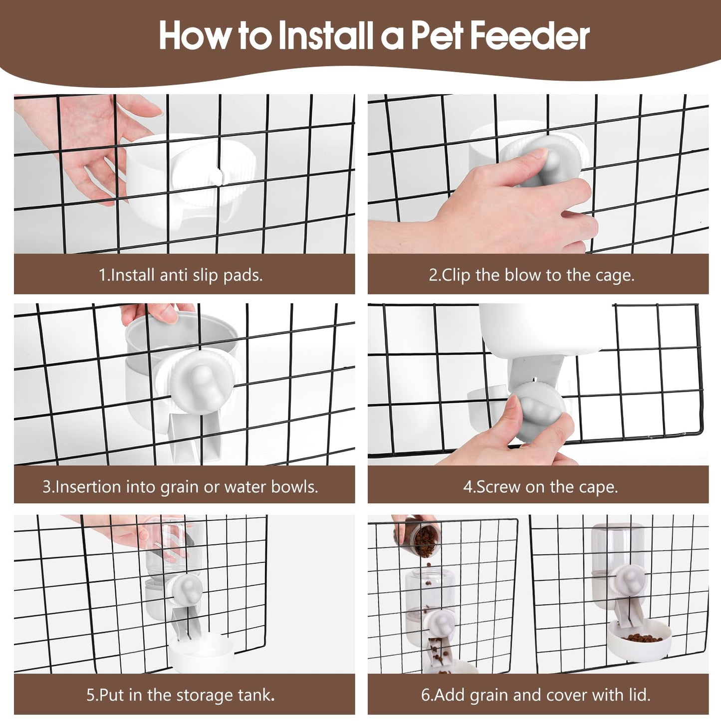 Rabbit Water Food Dispenser, Rabbit Feeders for Cages,Hanging Automatic Cat Food & Water Dispenser for Hamsters, Kittens, Chinchillas, Dutch Pigs, Ferrets,Bunny (Gray),