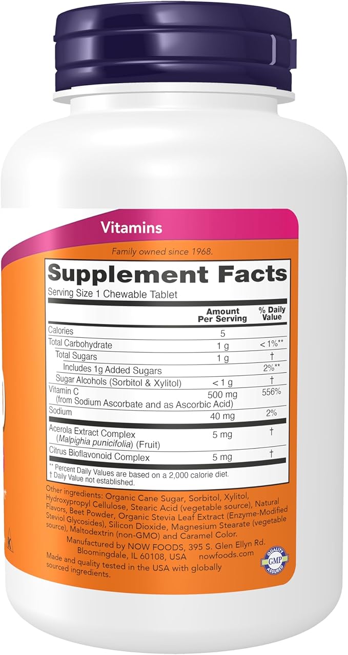 NOW Supplements, Vitamin C-500, Antioxidant Protection*, Cherry Flavor, 100 Chewable Lozenges