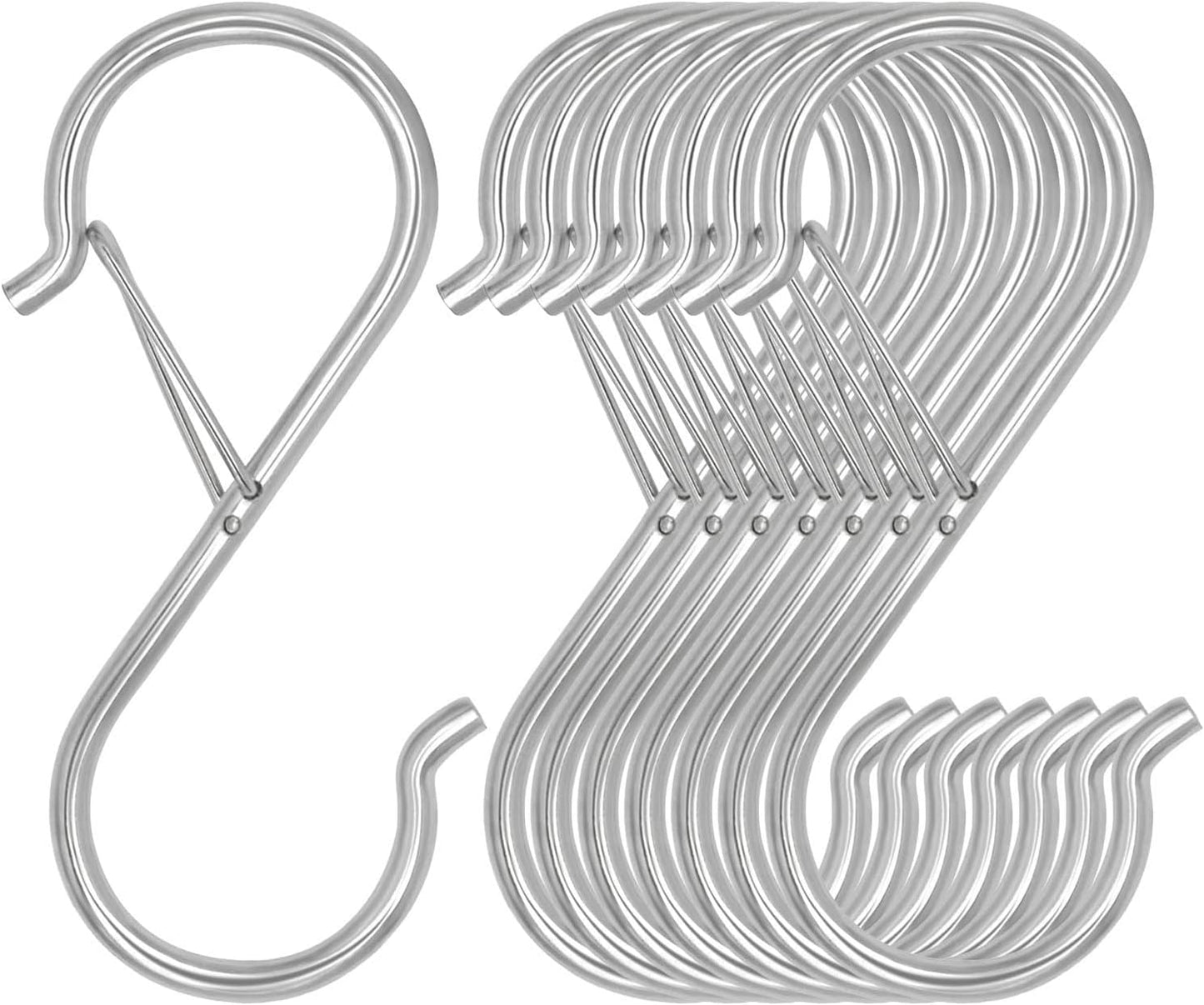 8 Pack S Hooks for Hanging, 3.5 inch Heavy Duty S Hooks with Safety Buckle S Shaped Hooks Kitchen Pot Rack Hooks Closet Hooks for Hanging Plants, Clothes, Kitchen Utensil, Bags (Silver)
