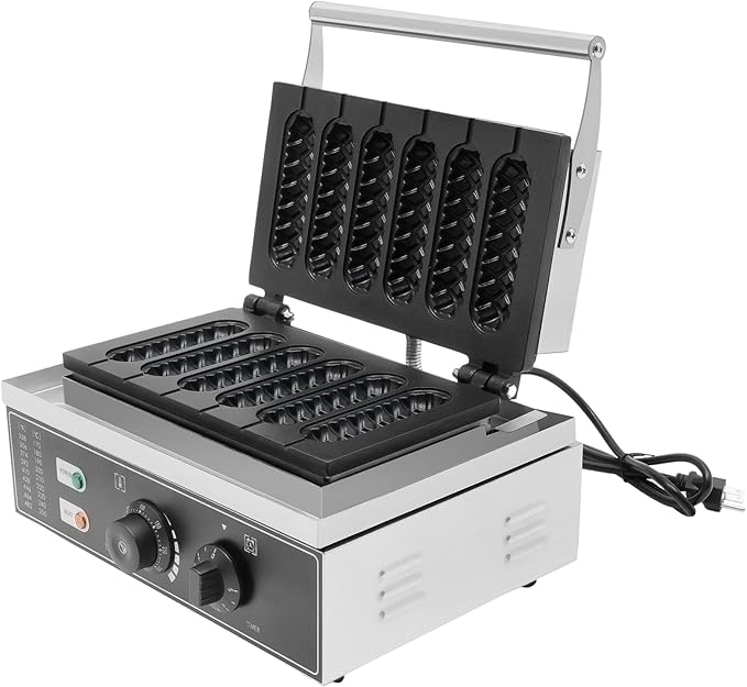 Corn Dog Waffle Maker, 1500W 6 Pcs Non-Stick Hot Dog Machine with Temp & Time Control, Countertop Waffle Pop Maker for Restaurant Bakery Snack Bar Family