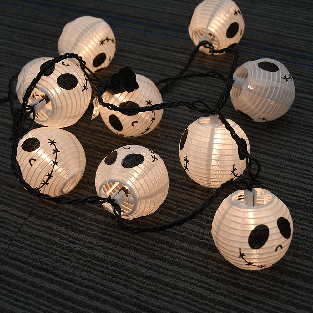 GOOTHY 8.5Ft Halloween Lantern String Lights, 10 White Nylon Ghost Lanterns, Waterproof for Outdoor Garden Party Decor