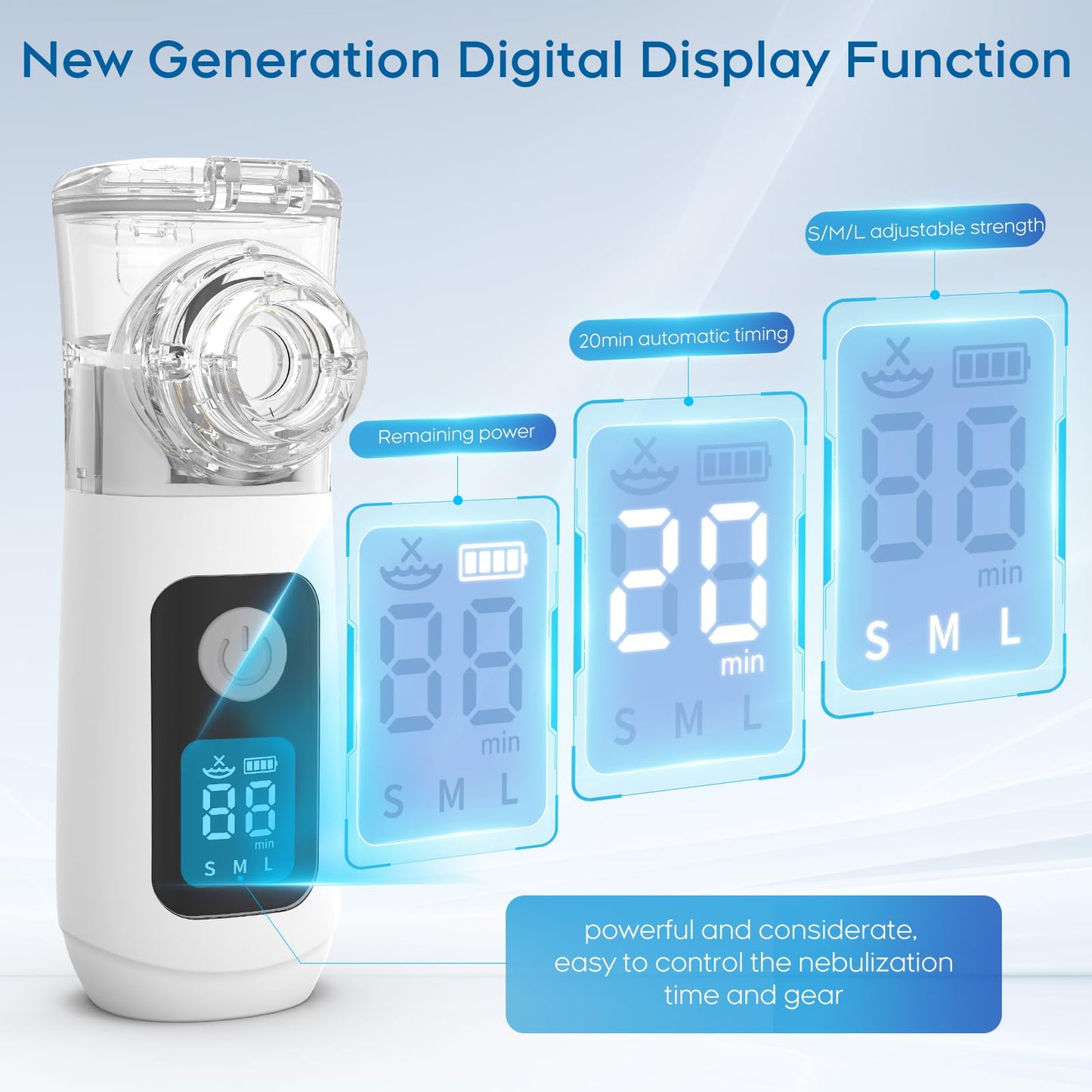 Smart Digital Display Portable Nebulizer for Adults and Kids, Ultra-Quiet Handheld Nebulizer with Self-Cleaning and Accessories - Rechargeable Nebulizer for Travel and Home Use Space