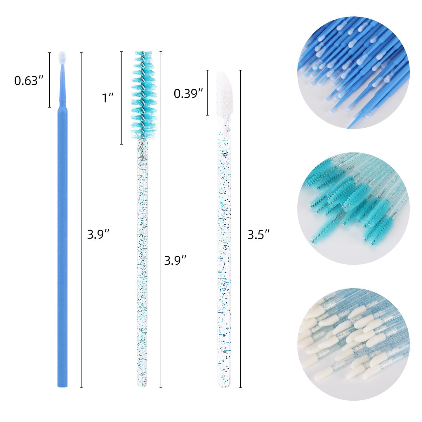 600 PCS Eyelash Extension Supplies Kit, 200 Spoolies Mascara Wands Disposable 200 Lip Brushes 200 Micro Swabs Blue Eyelash Brush