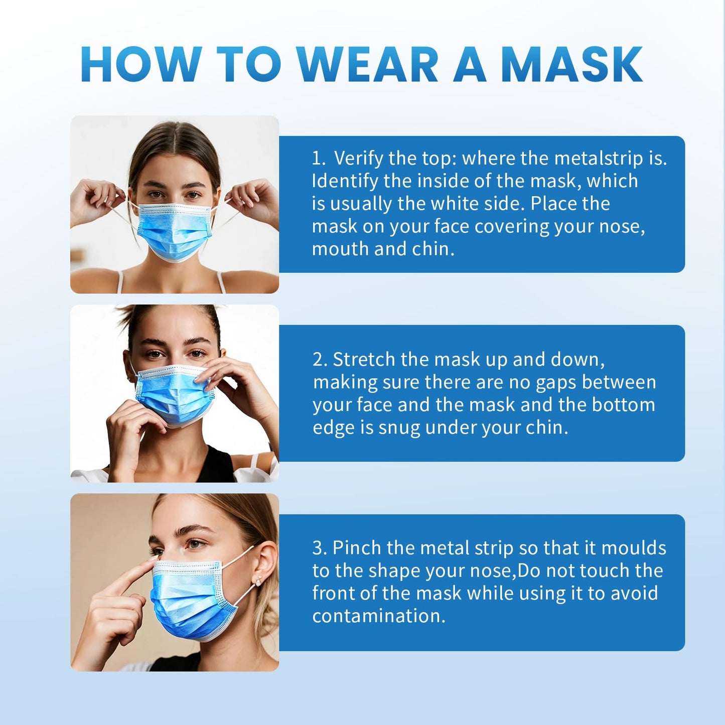 Borje Blue Disposable Face Mask 100 Pcs Blue Face Masks 3 Ply Protection Masks