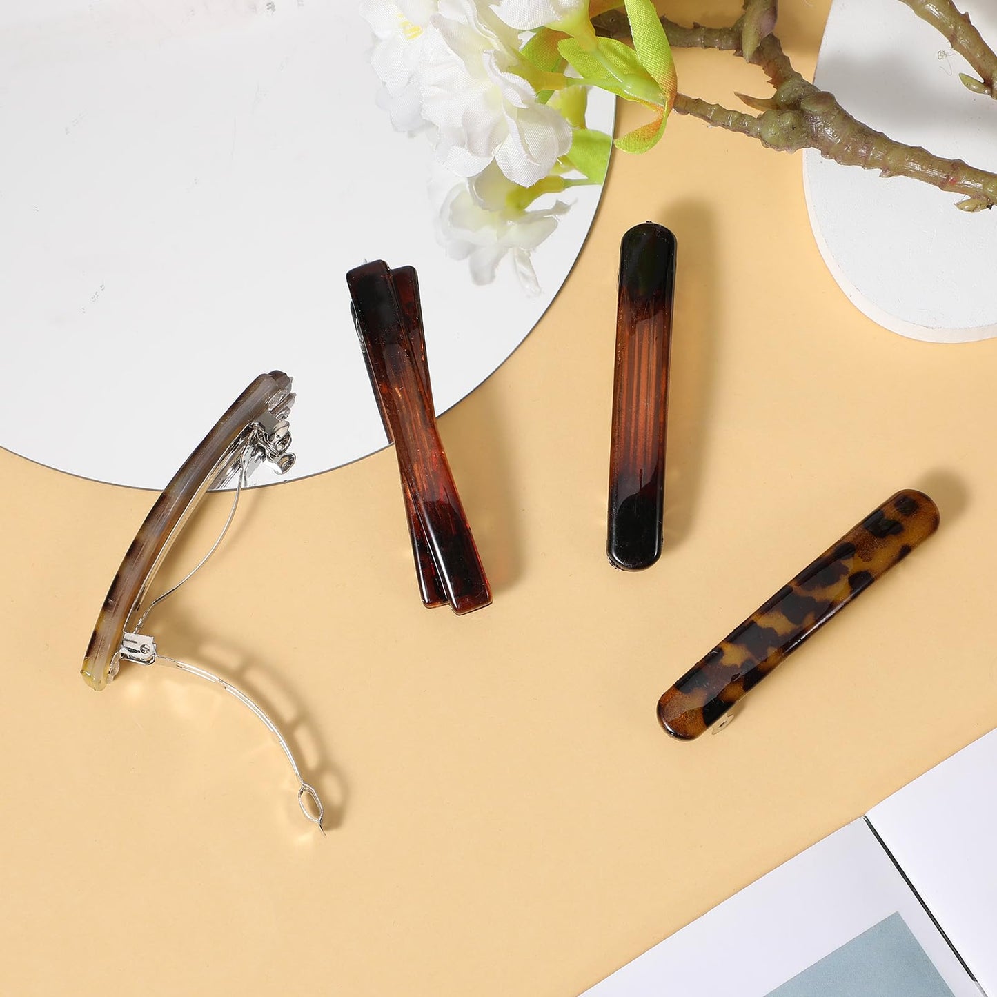 4Pcs French Barrette Hair Clips Flat Hair Clips for Women 2.56 Inch Small Tortoise Shell Hairs Clip Barrettes for Women Fine Hai