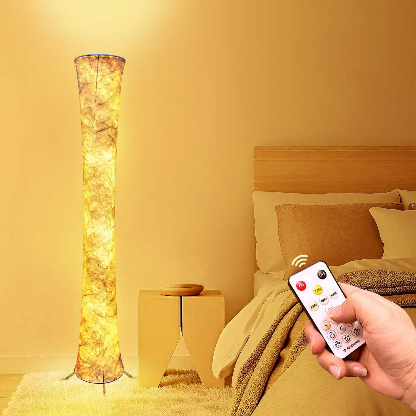 yinghuochong LED Floor Lamp, 61in  Dimmable, 3 Color Temperatures, Remote & APP Control, Modern Design, Tyvek Fabric Shade