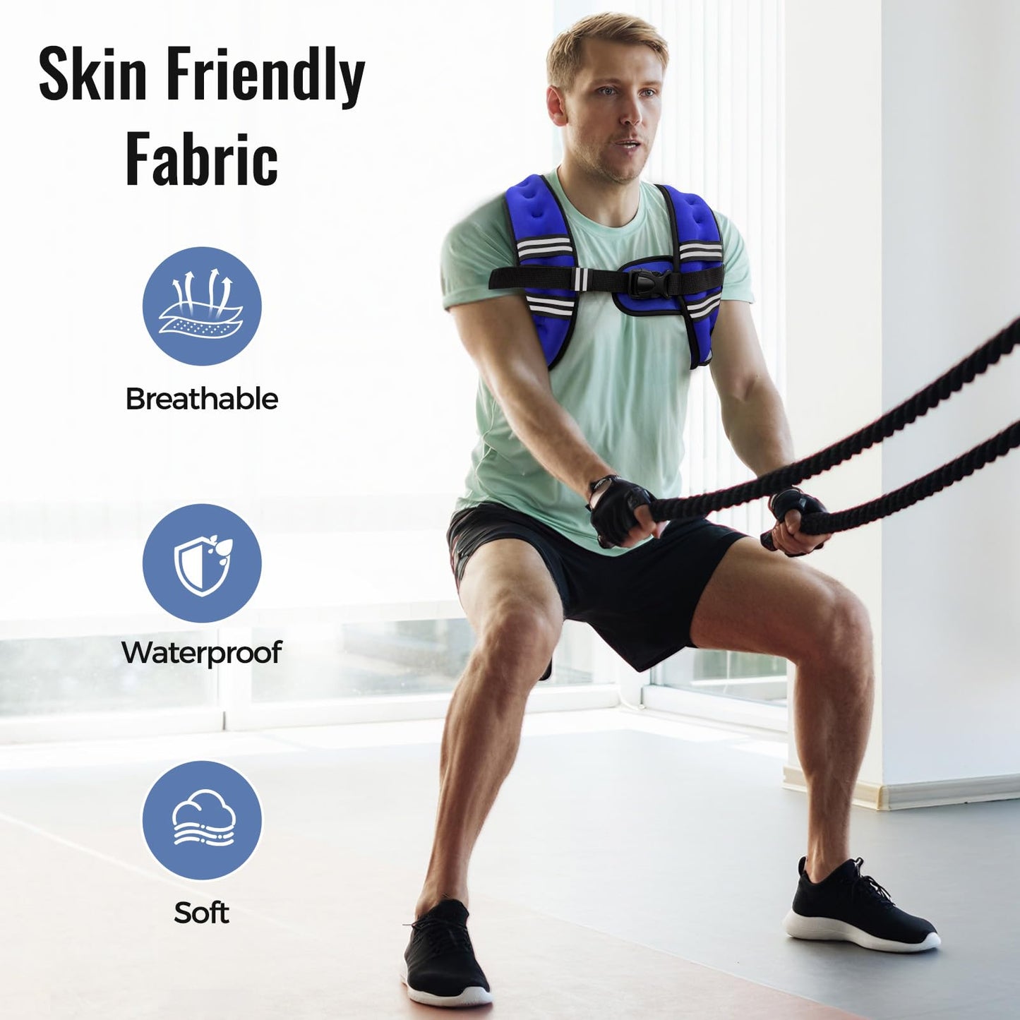Zeerun Weighted Vest for Women & Men with Reflective Stripe and Adjustable Buckle, Comfortable & Durable Rucking Vest for Walking, Running & Strength Training, 8LBS-Blue