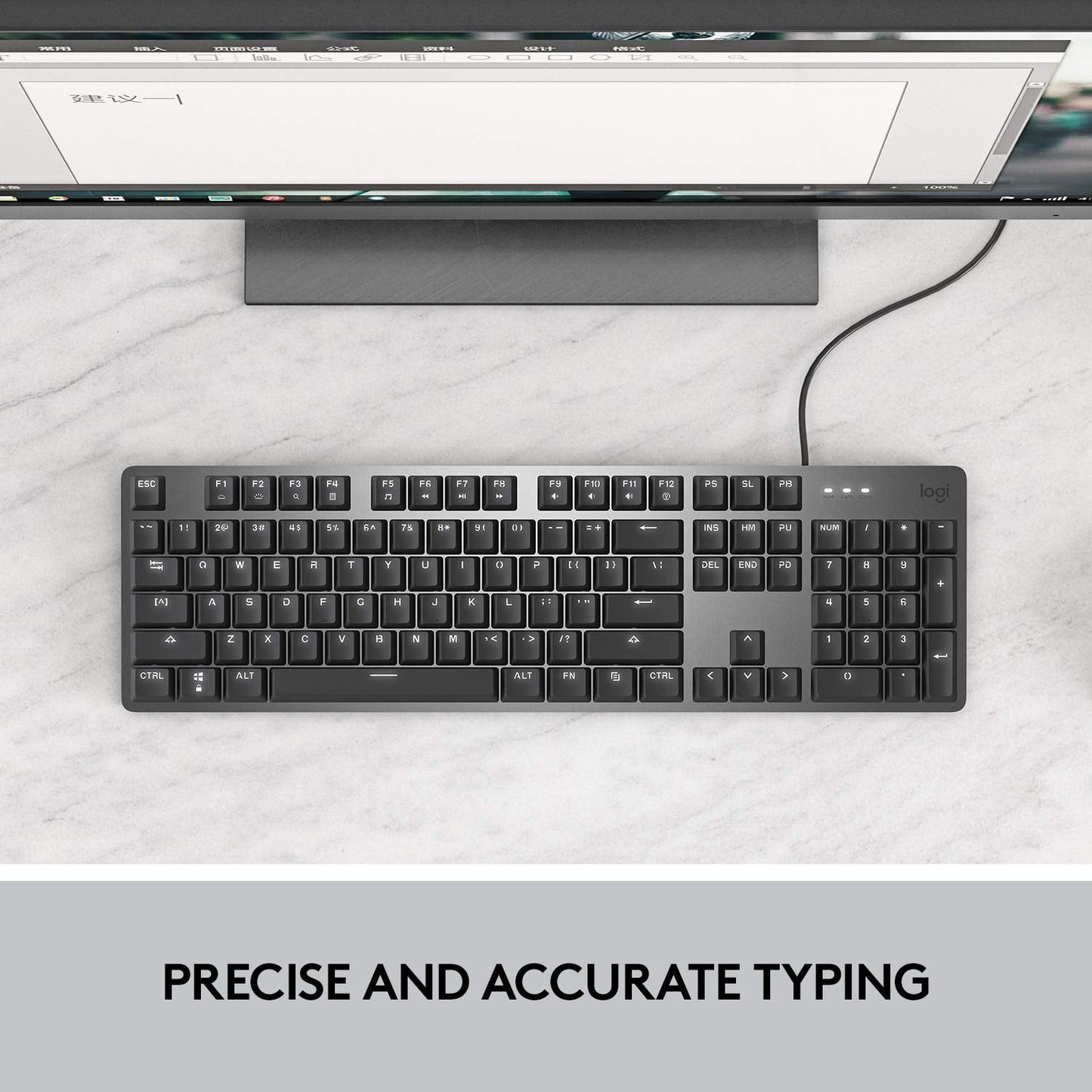 Logitech K845 Mechanical Illuminated Keyboard, Strong Adjustable Tilt Legs, Full Size, Aluminum Top Case, 104 Keys, Usb Corded,