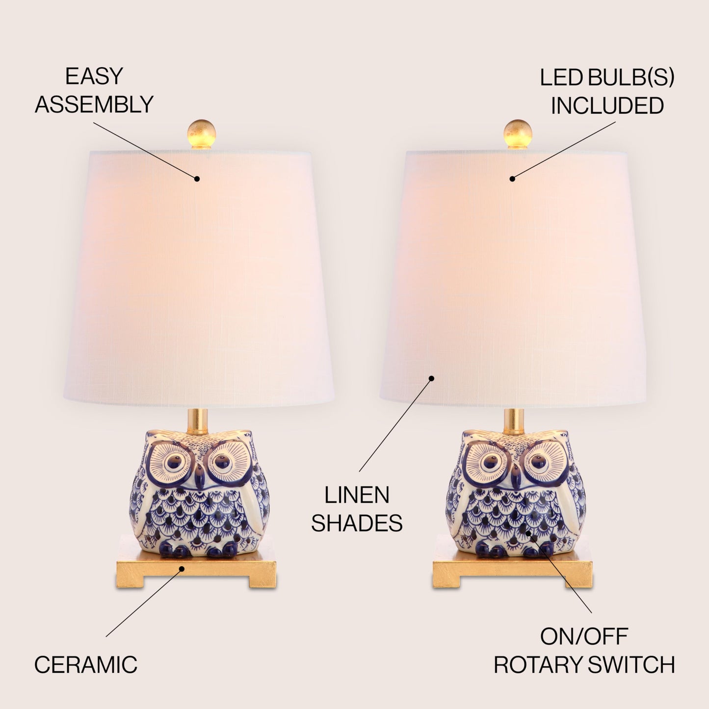 Jonathan Y Justina 16 Ceramic Mini Table Lamp Set Of 2 - Blue/White For Bedroom, Living Room, Office, College Dorm