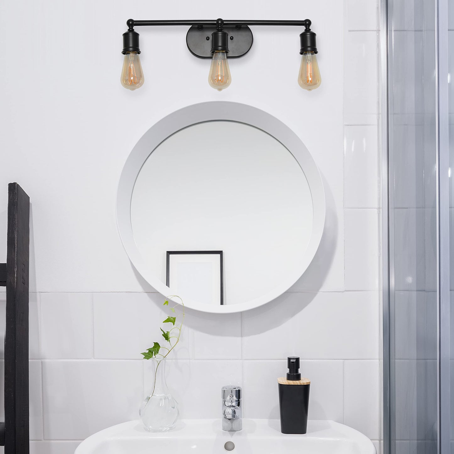 Elegant Designs VT1015-BLK Vanity Light, 3-Light, Iron, Matte Black, Exposed Edison Bulbs