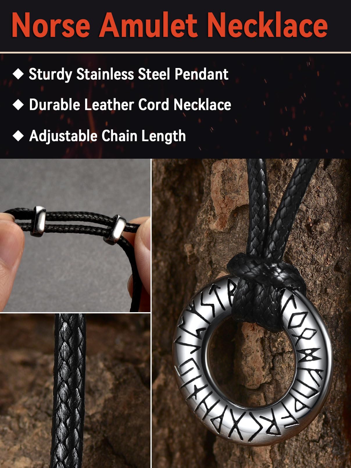 FaithHeart Norse Viking Circle Rune Pendant Necklace Braided Leather Rope Chain Necklaces for Men Women Nordic Mythology Jewelry