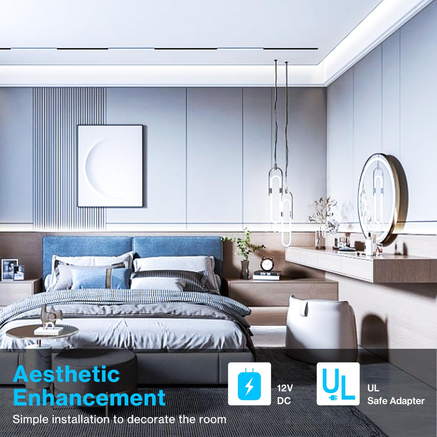 Olafus LED Strip Lights, 32.8ft Dimmable, 6000K Daylight White, 600 LEDs, Model LA-96DTDW-US01-N-BK, Plastic