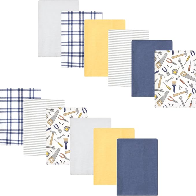 Luvable Friends Hudson Baby Flannel Burp Cloths 12pk, Little Builder