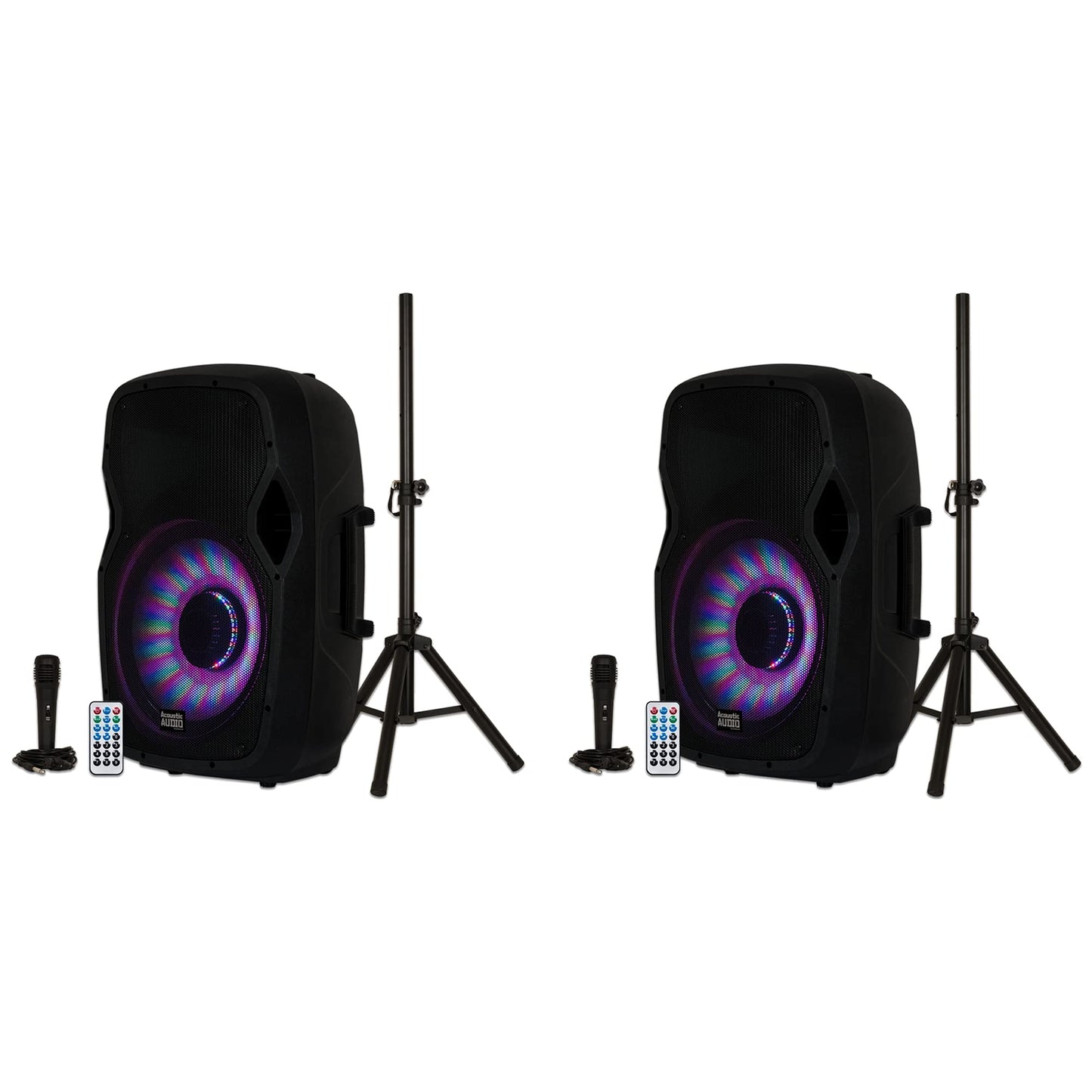 Acoustic Audio by Goldwood 15 Inch 1000 Watt Bluetooth LED Speaker System with RCA25 Pro Audio 25 Foot Stereo Cables, Red/White