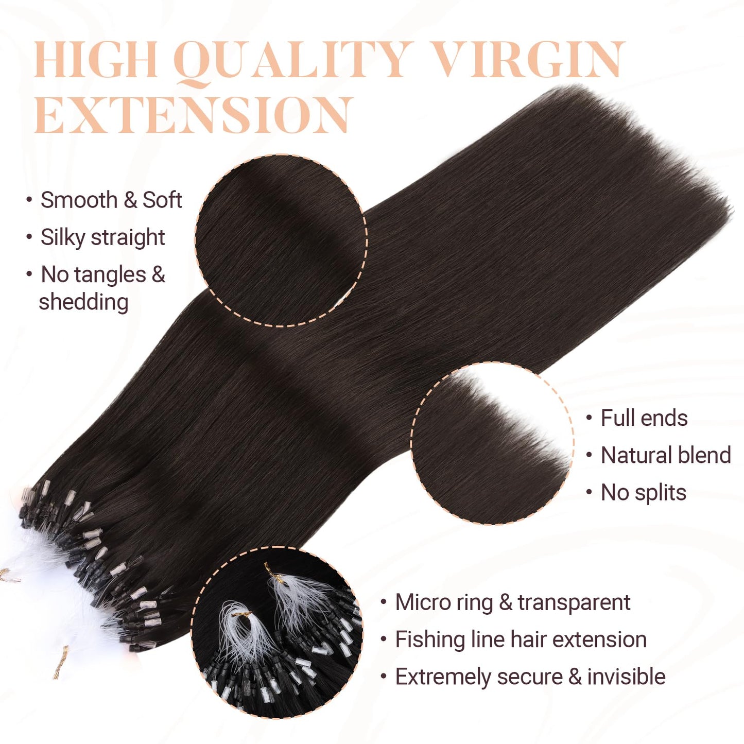 MAXITA Microlink Hair Extensions Human Hair Dark Brown Micro Bead Hair Extensions Virgin Human Hair, 50g/50 Strands/Pack, 22 In