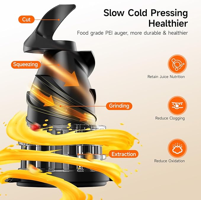 Cold Press Juicer Machines, Airpher 400W Juicer Machines with 5.8" Wide Feed Chute, Slow Masticating Juicer For Whole Vegetables & Fruits with High Juice Yield, Easy to Clean Gray