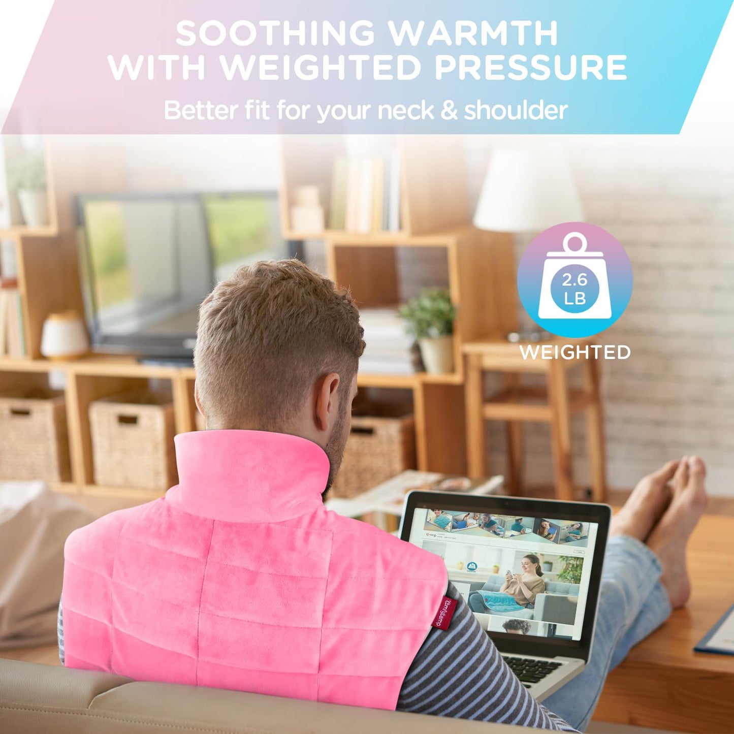 Comfytemp Heating Pad for Neck and Shoulders and Back, 2.6lb Weighted Electric Heat Pad FSA Eligible, Large HSA Heated Wrap, 9 Heat Settings & 11 Timer, Birthday Gifts for Women Men Mom Dad, Pink