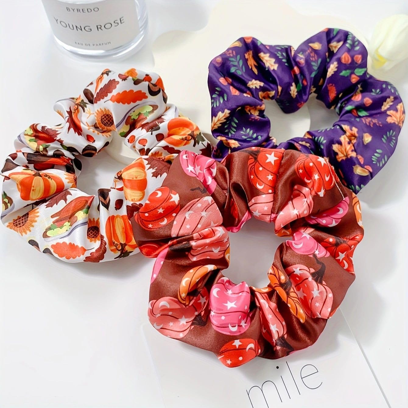 Thanksgiving Pumpkin Hair Scrunchy Fall Turkey Ponytail Holder Thanksgiving Hair Scrunchies JHT22 (Set-B)