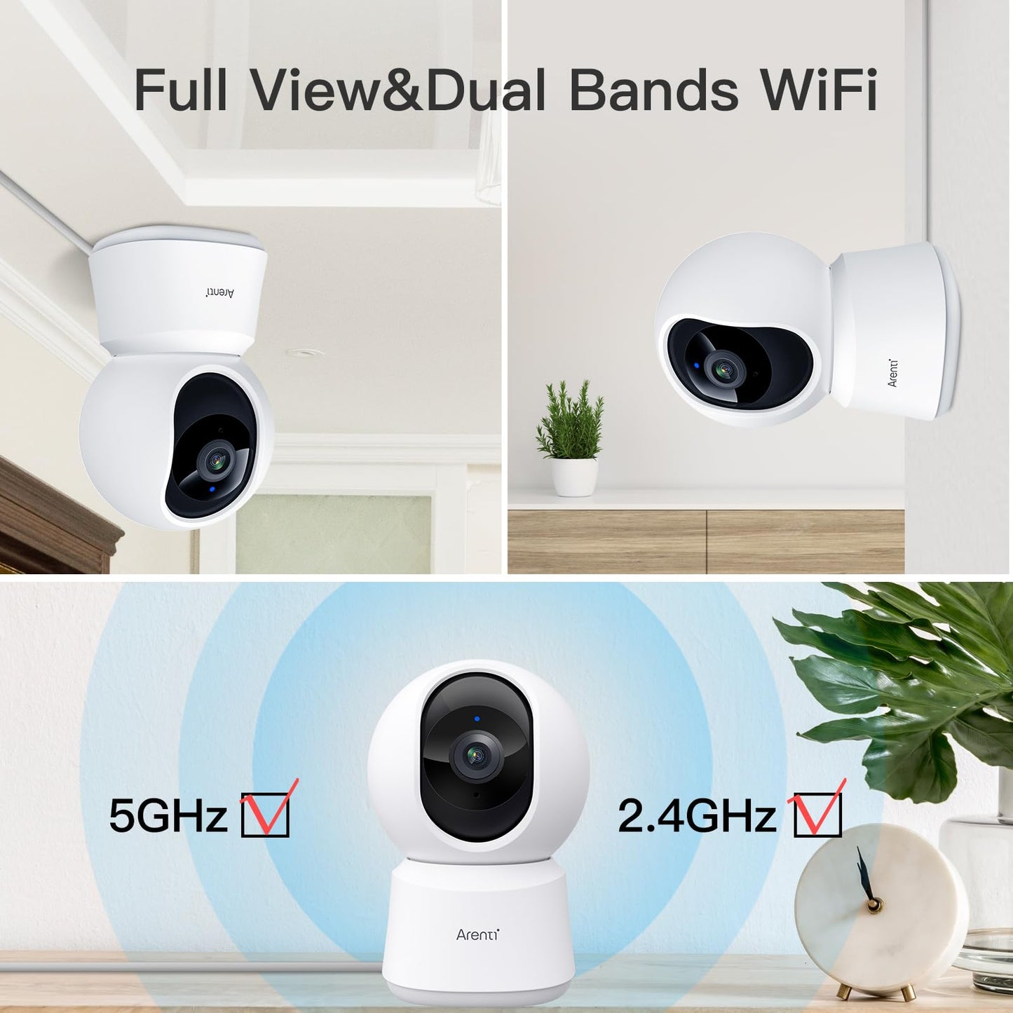 ARENTI 5G Indoor Security Camera, 4MP Pet Camera with Speaker for Dog/Cat, Baby Monitor with Phone App, Dual-Band WiFi, Auto Tracking, Super Night Vision, 2-Way Talk, Cloud & SD Card Storage(P2Q 2PC)
