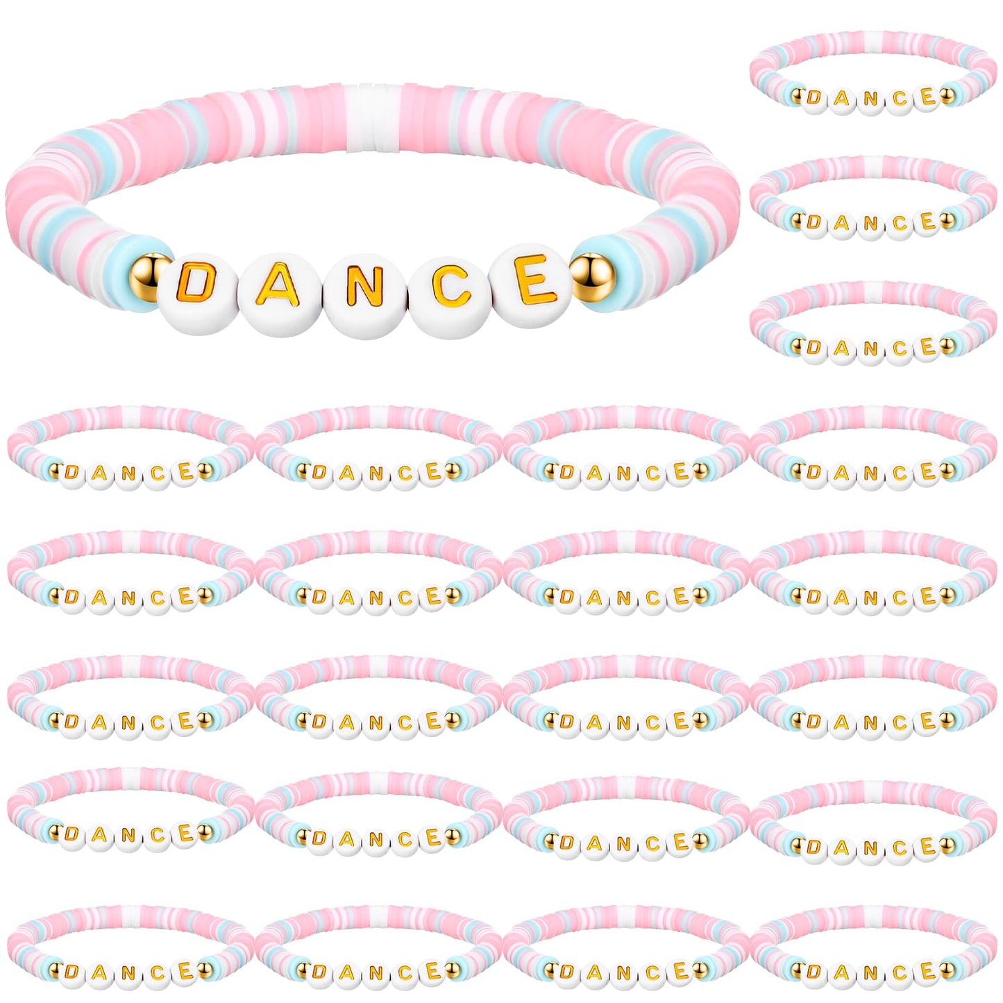Blosssound 24 Pack Polymer Clay Beaded Dance Bracelet Bulk Stretch Bracelet for Team Gift Colorful Dance Lover Gift Internationa