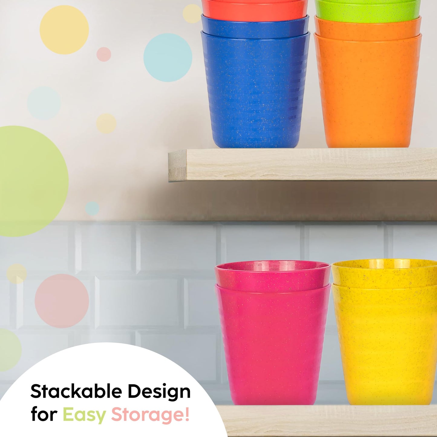 PLASKIDY Kids Cups Set of 12 Wheat Straw Toddlers Cups 8 Ounce BPA Free Children Drinking Cup Tumblers - Reusable Dishwasher Safe