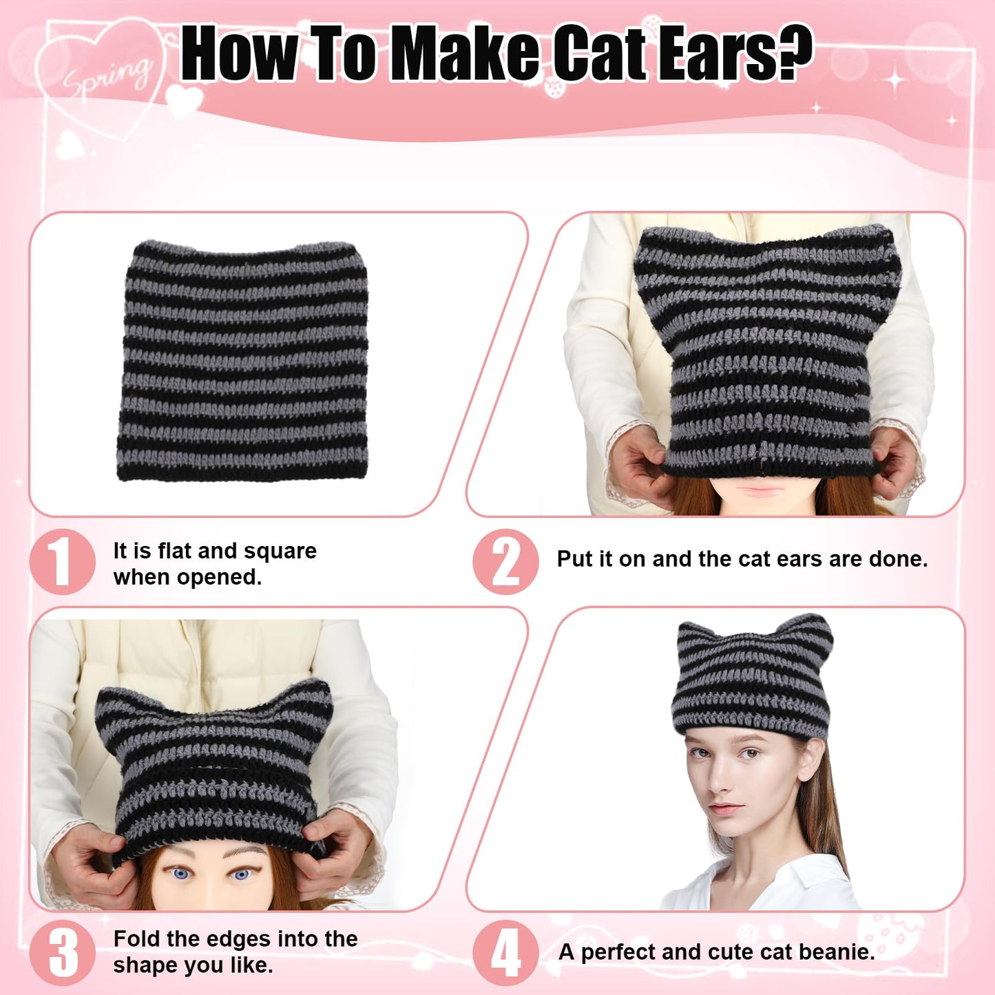 Crochet Cat Ear Beanie Black Gray Cat Ear Hat for Women Cute and Cozy Gothic Knitted Crochet Perfect for Winter Halloween Christmas and Y2k Aesthetic