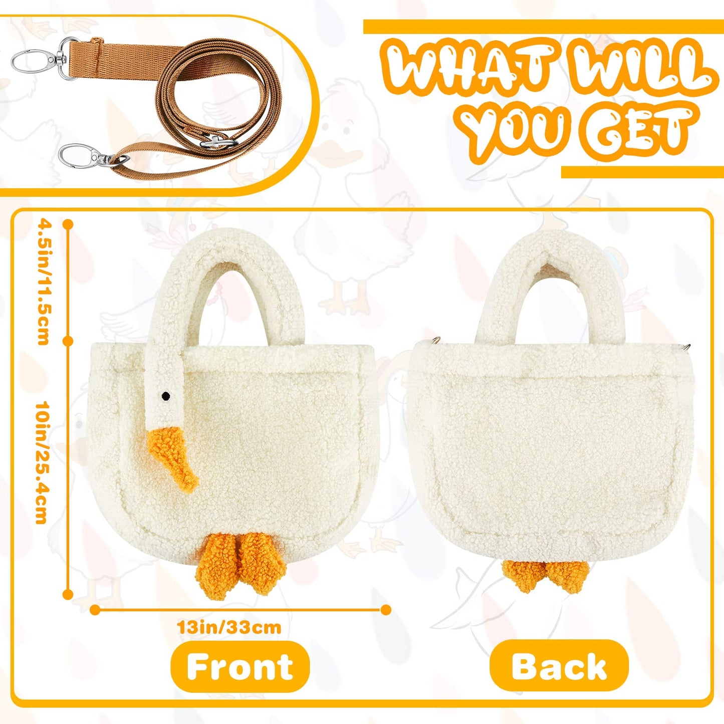 Chunful Goose Bag Cute Plush Lambswool Fur Tote Handbag Crossbody Funny Novelty Fuzzy Shoulder Bag with Removable Strap for Women Gift