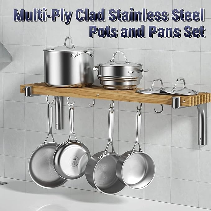 Cooks Standard Stainless Steel Kitchen Cookware Sets 10-Piece, Multi-Ply Full Clad Pots and Pans Cooking Set with Fry Pan, Dishwasher Safe, Oven Safe 500°F