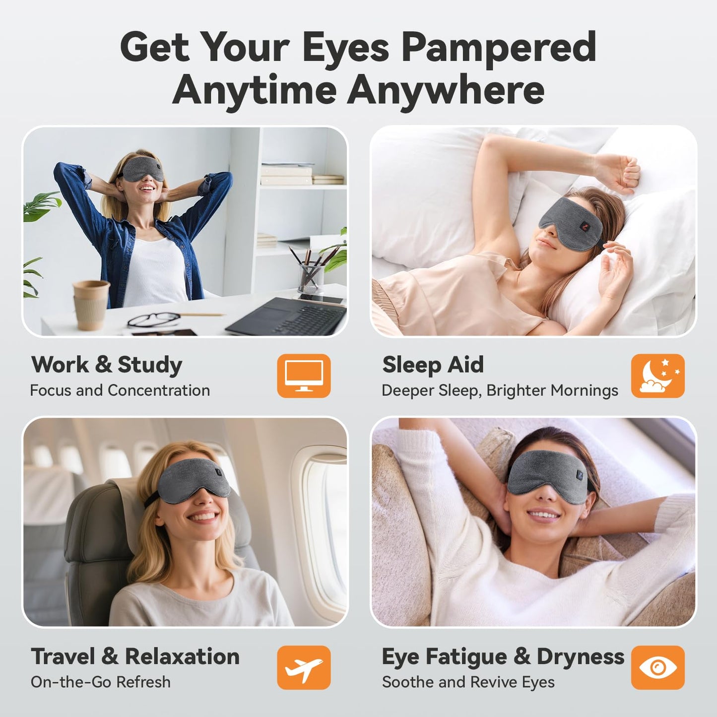 Fervidus Heated Eye Mask, Cordless Warm Eye Compress for Dry Eyes, Rechargeable, Eye Heating pad for Women Men, Washable Cover (No Lavender Bag)