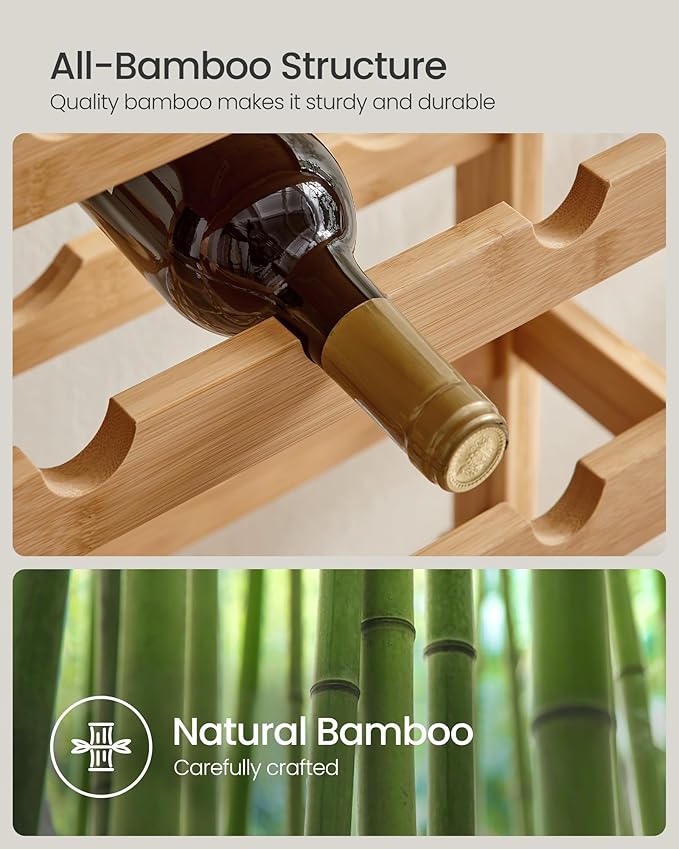 SONGMICS 42-Bottle Wine Rack Free Standing Floor, 7-Tier Display Wine Storage Shelves with Table Top, Bamboo Wobble-Free Bottle Holder for Kitchen Bar Dining Room Living Room, Natural UKWR27NL