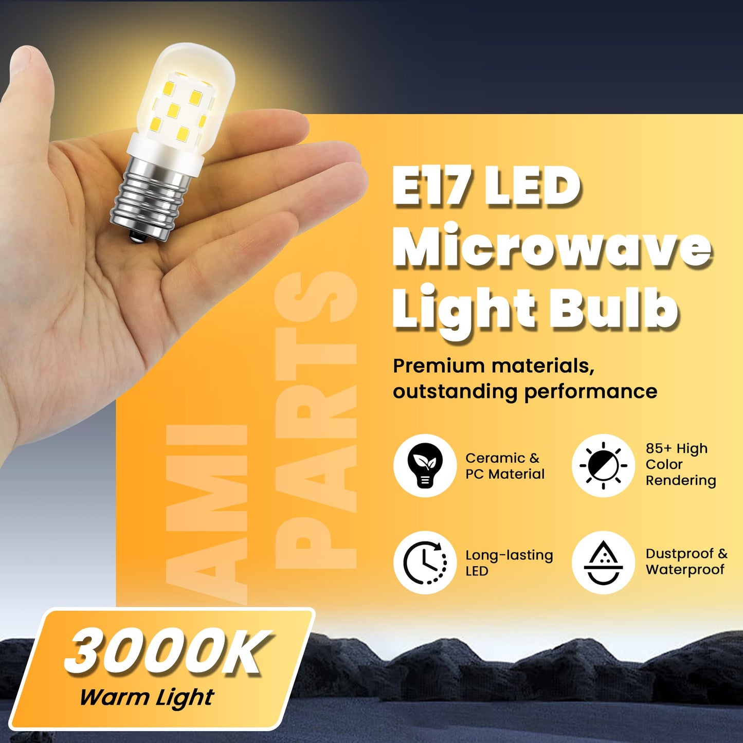 AMI PARTS E17 LED Light Bulb 3W 380LM 3000K Daylight Warm 2 Pack - Yellow
