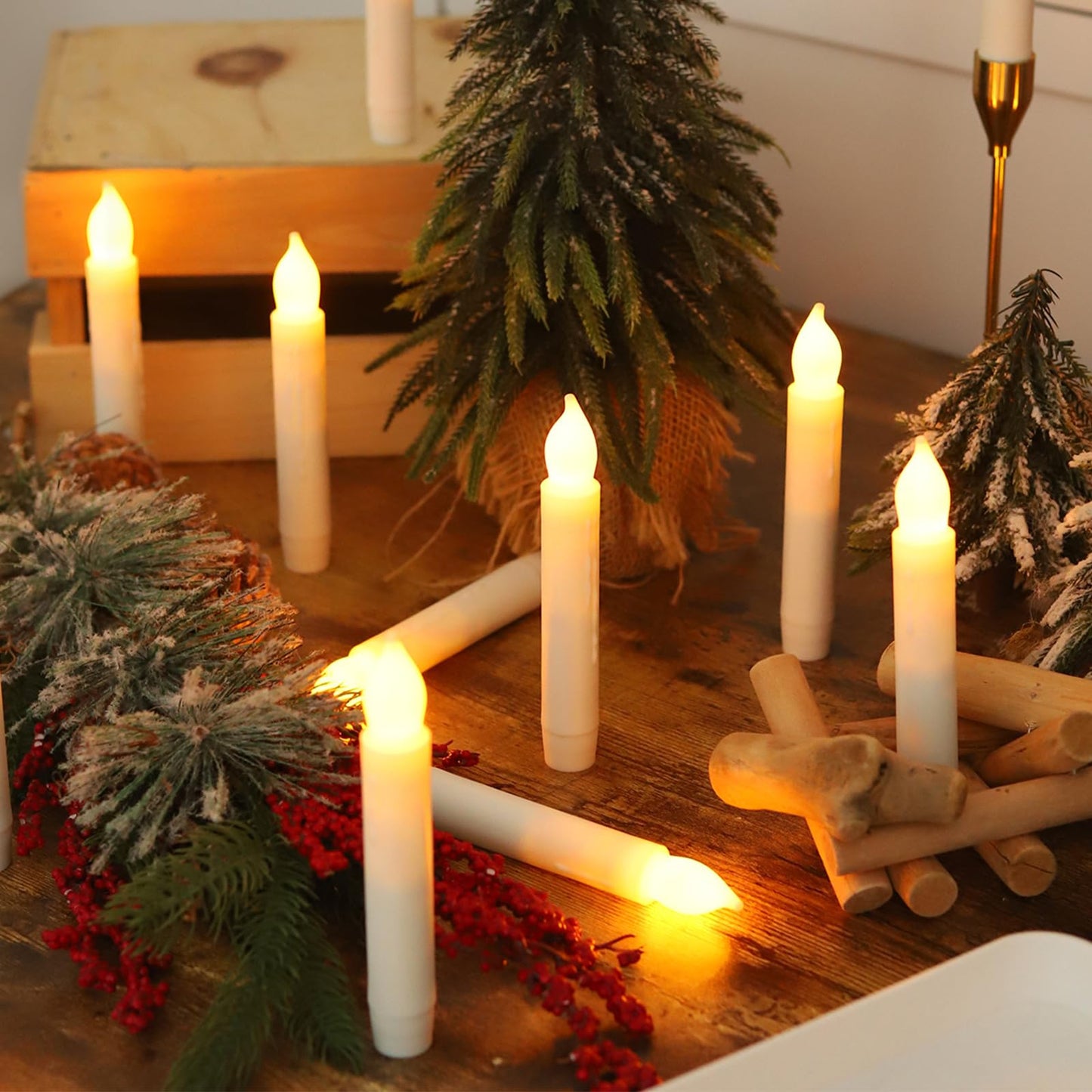 MUMCHASI 24 Packs Flameless Taper Candles Battery Operated Candlestickes Electric LED Candles Flickering Christmas Candlesticks Warm Yellow Light Party Home Decor H: 6 inches No Remote