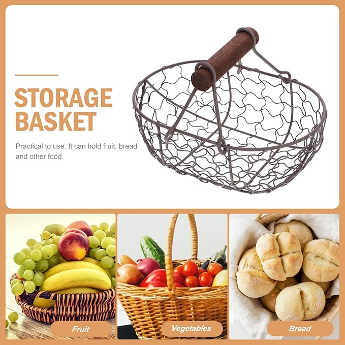 Zerodeko Chicken Wire Egg Basket Fruit Basket with Wooden Handle Egg Gathering Basket for Collect Fresh Egg Baskets Countertop Holder Country Primitive Farmhouse Vintage Storage