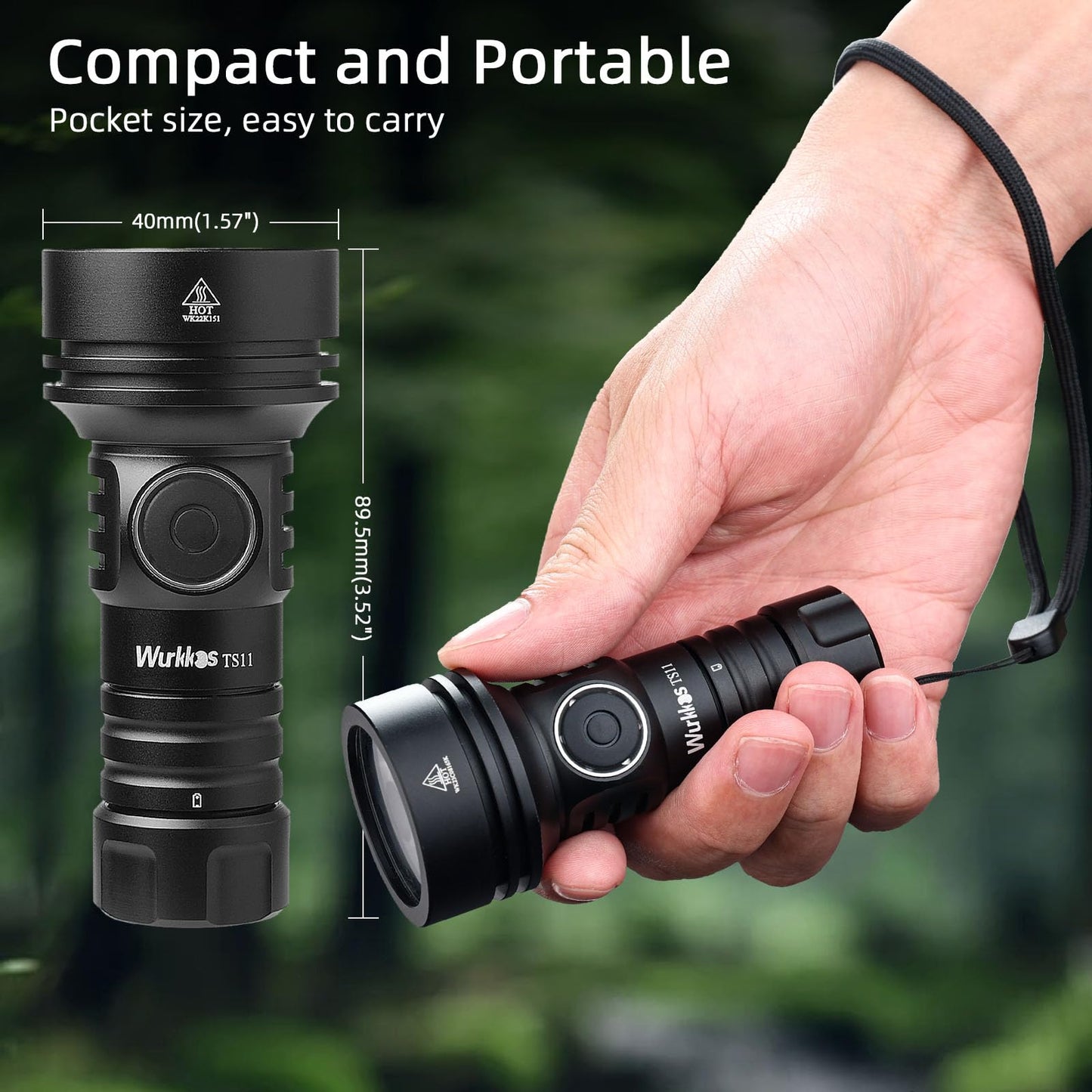 Wurkkos TS11 EDC Flashlight, Rechargeable LED, 616M Beam, Compact, Aluminum, Small, Black New