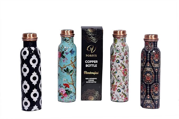 Copper Bottle For Drinking Water 33 Oz Ayurvedic Leak Proof lid Enamel White Design Durable Lightweight Hand Washable Vessel Clean Cool Water Natural Minerals Boost Energy Safe Water Utensil