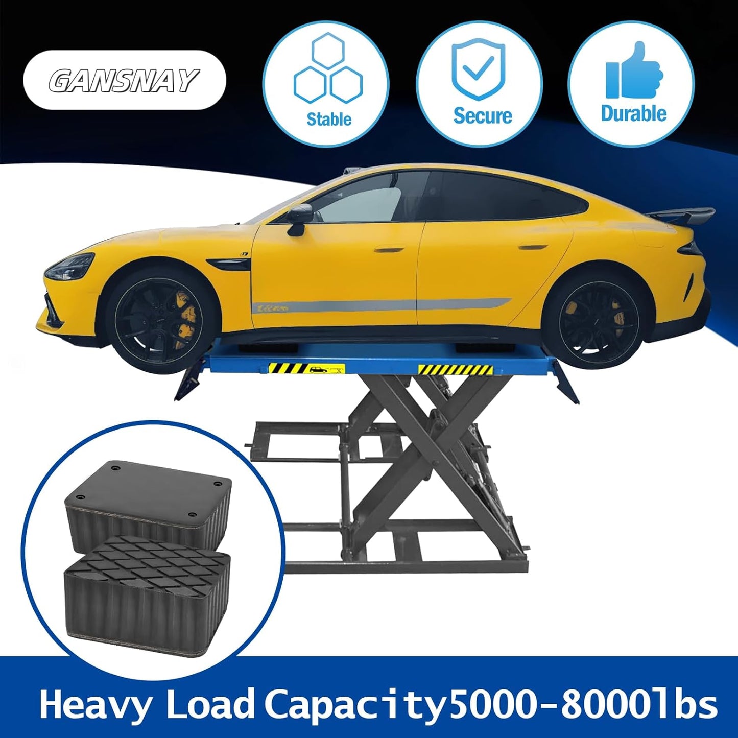 Rubber Block for Car Lift- Nylon Layer Reinforced, Heavy Duty 5000lbs Capacity, Anti-Split Spacer Pads for Commercial Scissor Lift, SUVs, Trucks& More- 6.3″(L)×4.7″(W)×1.6″(H) 1Piece
