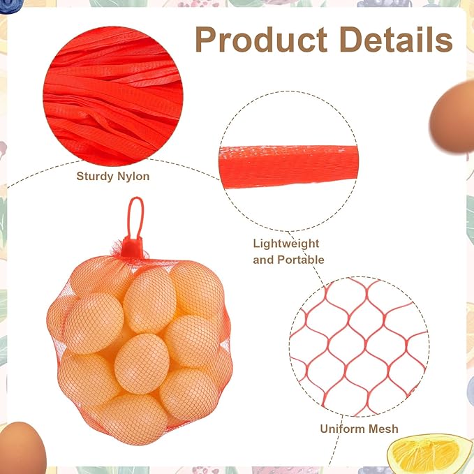 uxcell 100Pcs Reusable Produce Mesh Bags, 35cm Mesh Nylon Netting with Loop-Style Closures, Stretchable Egg Hatching Bags for Fruit Vegetable Storage, Red