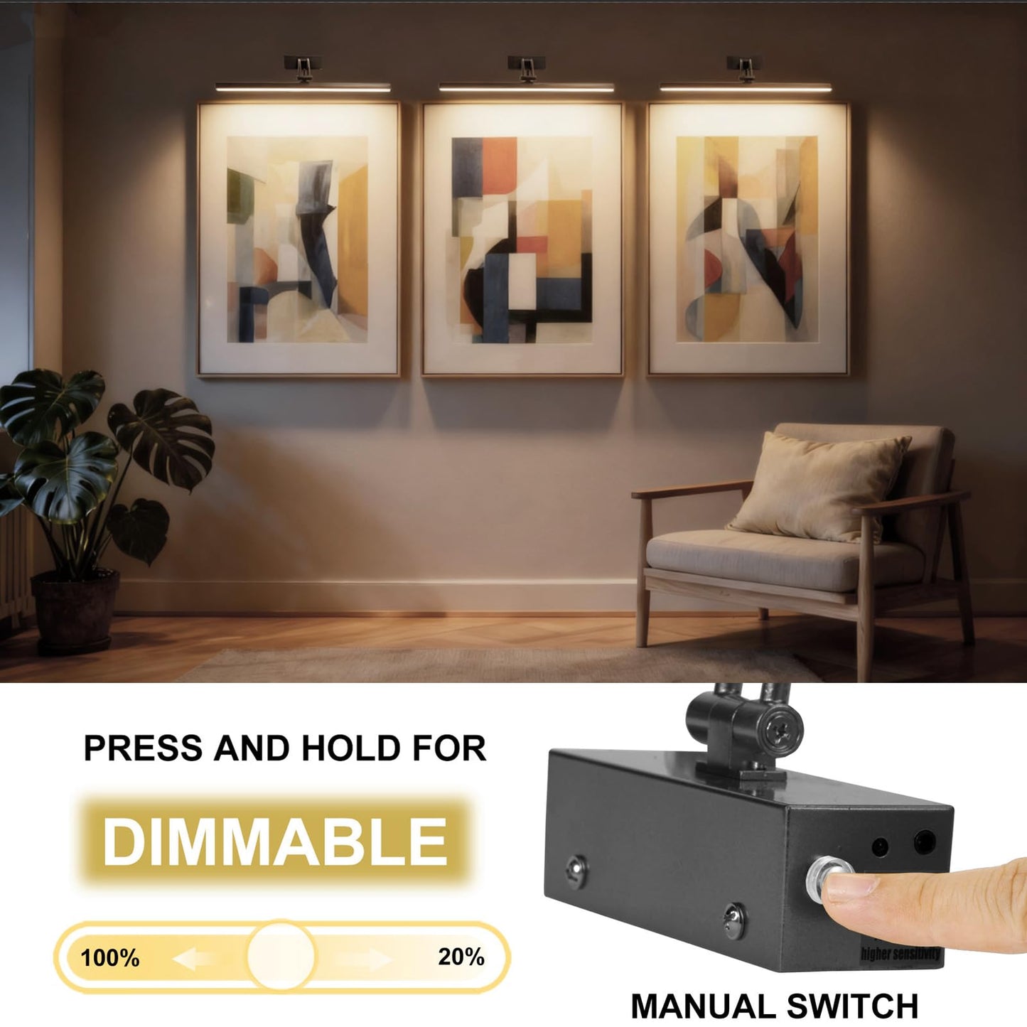 Yuichoy 2 Pack Picture Lights For Wall Battery Operated  12 Inch Wireless Art Lighting For discomfort-reducingting  6 Colors Picture Frame Lights With Remote  Dimmable 4200Mah Gallery Light  Black