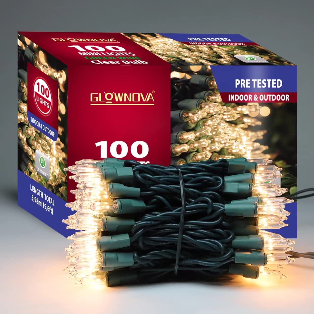 GLOWNOVA Green Wire,Clear Incandescent Bulb 100 Mini String Lights for Indoor Christmas Tree Garland Birthday Wedding Party Fest