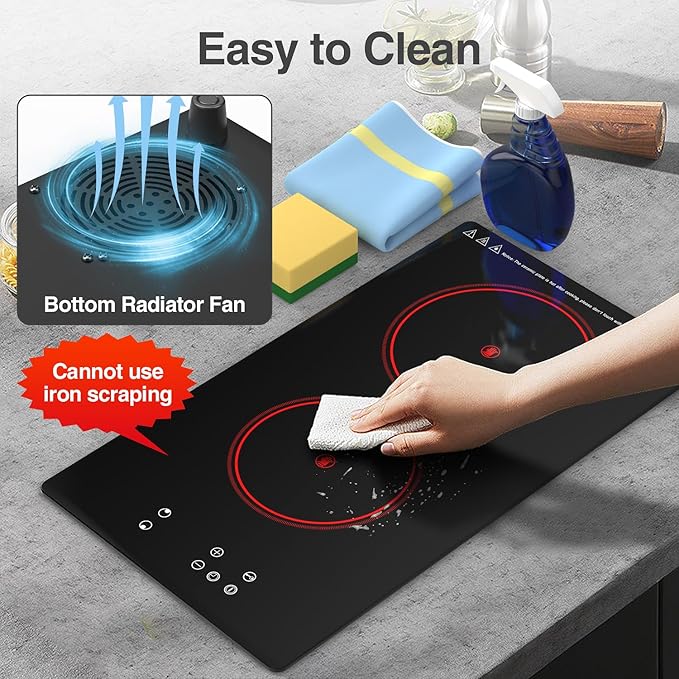 Electric Cooktop,Built-in and Countertop Electric Stove Top, 2100W 110V Electric Burner 9 Heating Level, Timer & Kid Safety Lock, Sensor Touch Control 2 Burner Electric Cooktop.
