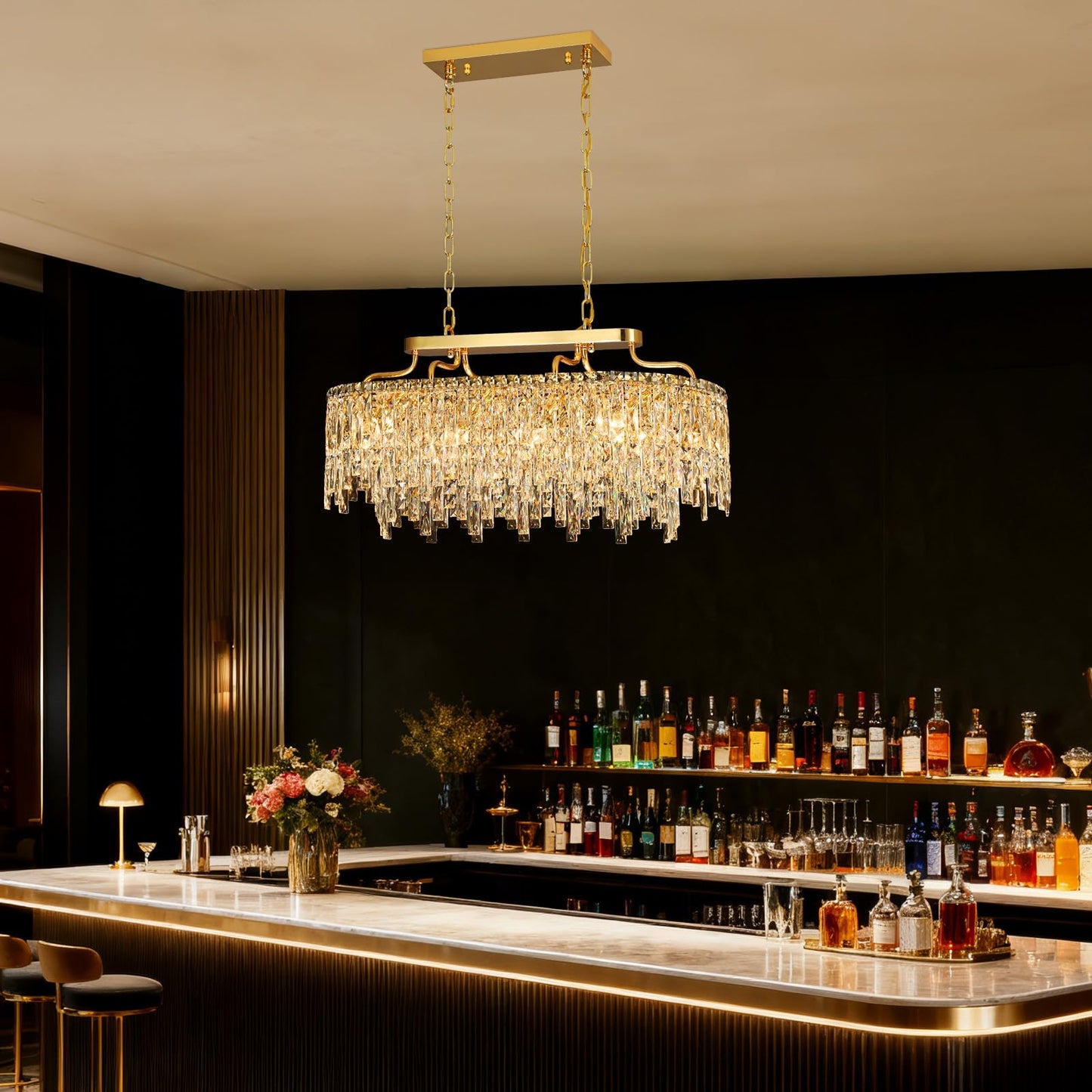 Nisidun Gold Crystal Chandelier | Modern stylish Oval-Shaped Chandeliers For Dining Room Light Fixture  32 10-Light Crystal Ceiling Lighting Fixture For Dining Room Kitchen Island Bar