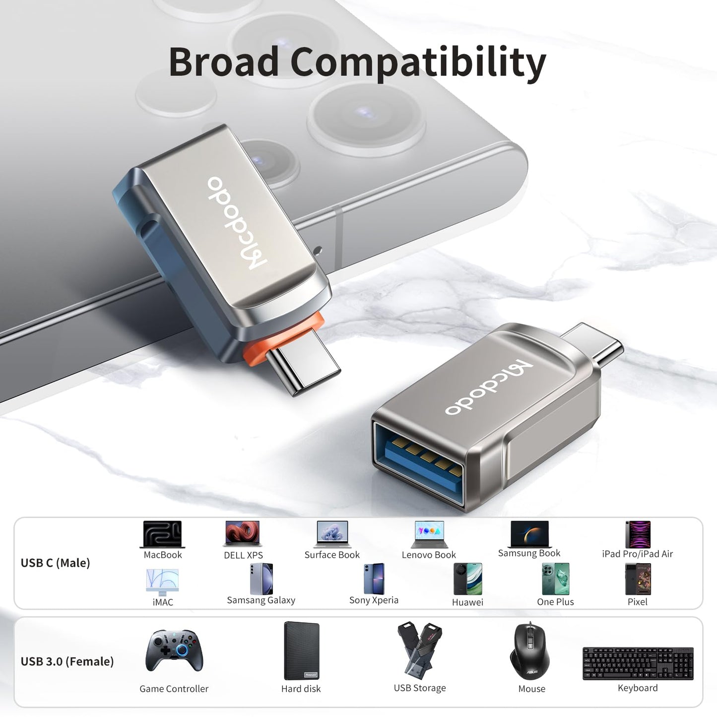 Mcdodo Usb C To Usb 3.0 Adapter[2 Pack], Type C Thunderbolt 4 Otg Converter Usb-C Male To Usb A 3.0 Female Adaper For Iphone 15,